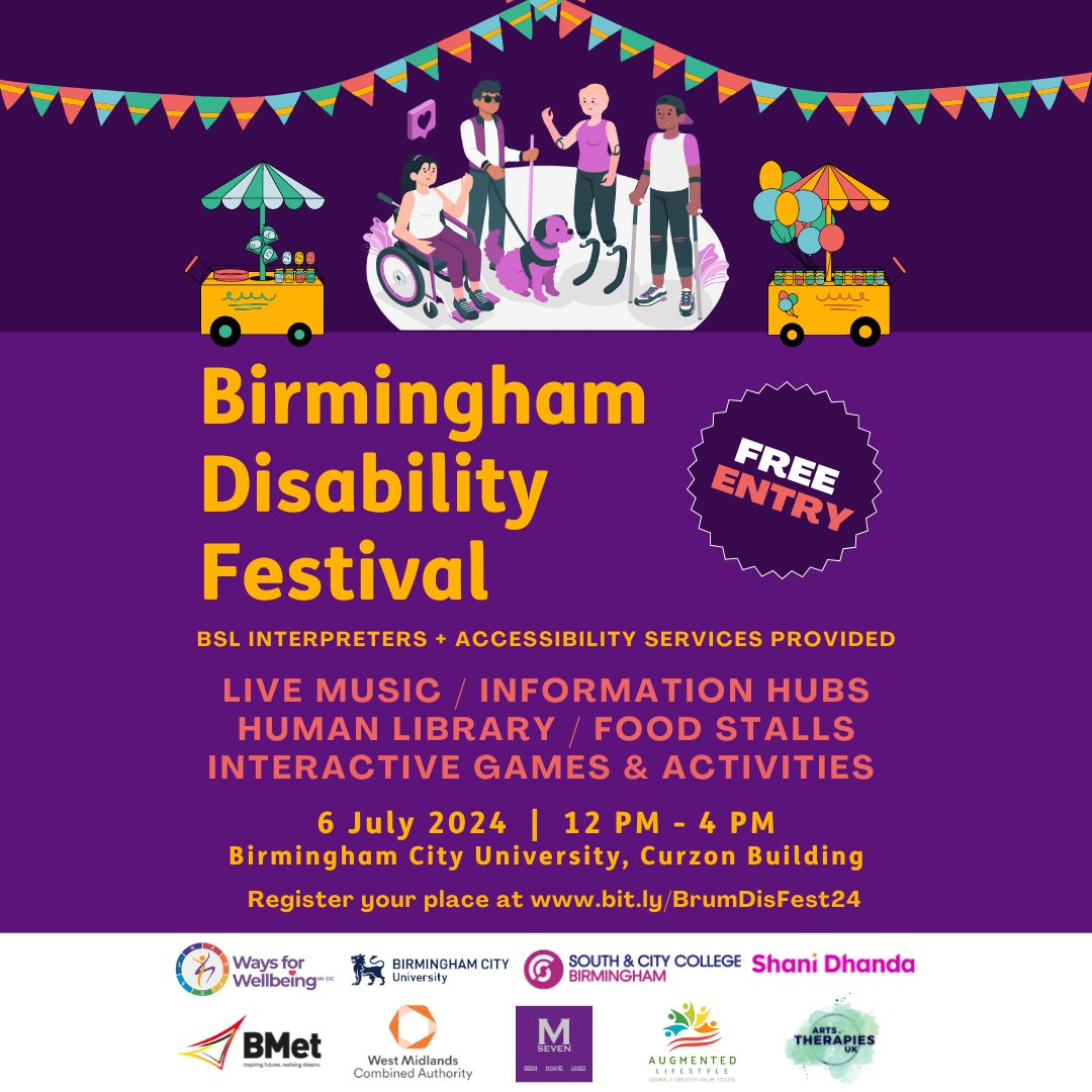 Just 1 week until the unmissable <a href="/BrumDisFest/">Birmingham Disability Festival</a> 

Join us on July 6th  for a day of good vibes including:

🏀 Games and Sports
🎶 Music, Movement, and Dance
🎨 Animals and Art - we have Alpacas! 🦙
📚 Workshops and Information, including a Human Library!

bit.ly/BrumDisFest24