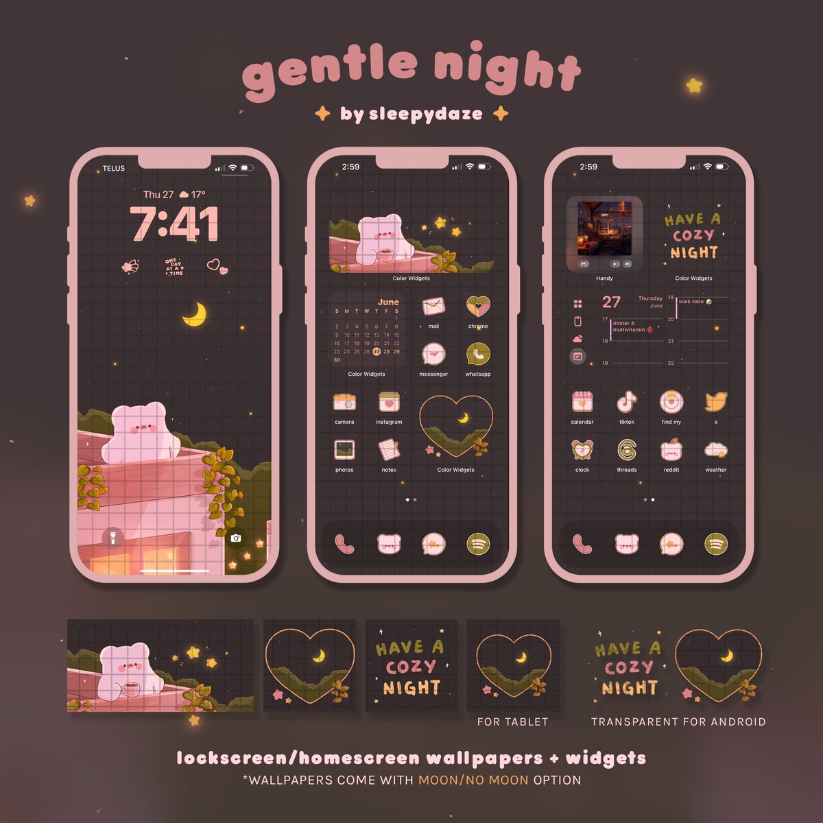 sleepydaze_'s tweet photo. gentle night 🌟🍃 just released this dark theme with summer night colours!! 💗✨ https://t.co/6kSVkWqoLa