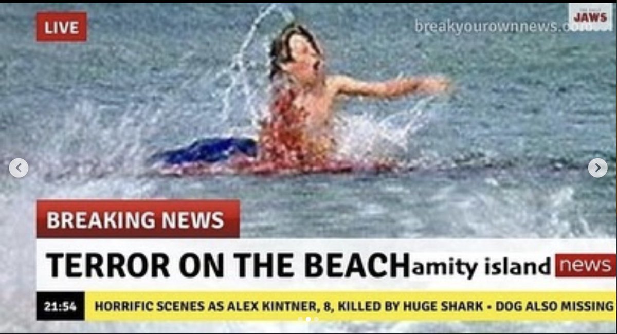 thedailyjaws's tweet photo. BREAKING NEWS: Scenes of unforgettable horror on packed beach as young boy killed by giant shark

#jaws #jawsweek #jawsinrealtime #breakingnews https://t.co/napcnYpEOf