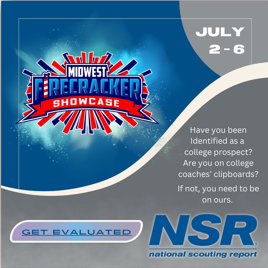 July 2-6 we will be at the 🥎"Midwest Firecracker Showcase" 🥎evaluating athletes. 

Are you the next NSR athlete?

Click the link below to be evaluated ⬇️🔽⏬🔽⬇️
bit.ly/FirecrackerSho…