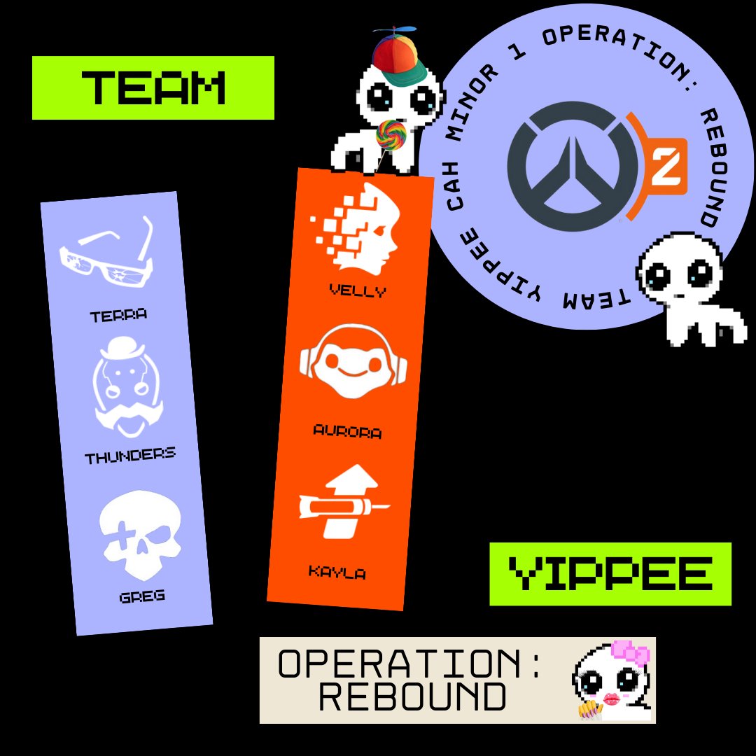 team YIPPEE (@yippee_ow) on Twitter photo Introducing CAH Minor 1 Operation: Rebound ๐
๐ก๏ธ@Terrahkira
โ๏ธ<a href="/RealThunders/">Real Thunders</a>
โ๏ธ<a href="/JustGreg427/">Greg</a>
๐<a href="/auriisgay/">auri ๐ณ๏ธโโง๏ธ</a>
๐<a href="/kayla_ow2/">kayla๐ชผ</a>
โป๏ธ<a href="/vellyow/">velly</a> Introducing CAH Minor 1 Operation: Rebound ๐
๐ก๏ธ@Terrahkira
โ๏ธ<a href="/RealThunders/">Real Thunders</a>
โ๏ธ<a href="/JustGreg427/">Greg</a>
๐<a href="/auriisgay/">auri ๐ณ๏ธโโง๏ธ</a>
๐<a href="/kayla_ow2/">kayla๐ชผ</a>
โป๏ธ<a href="/vellyow/">velly</a>