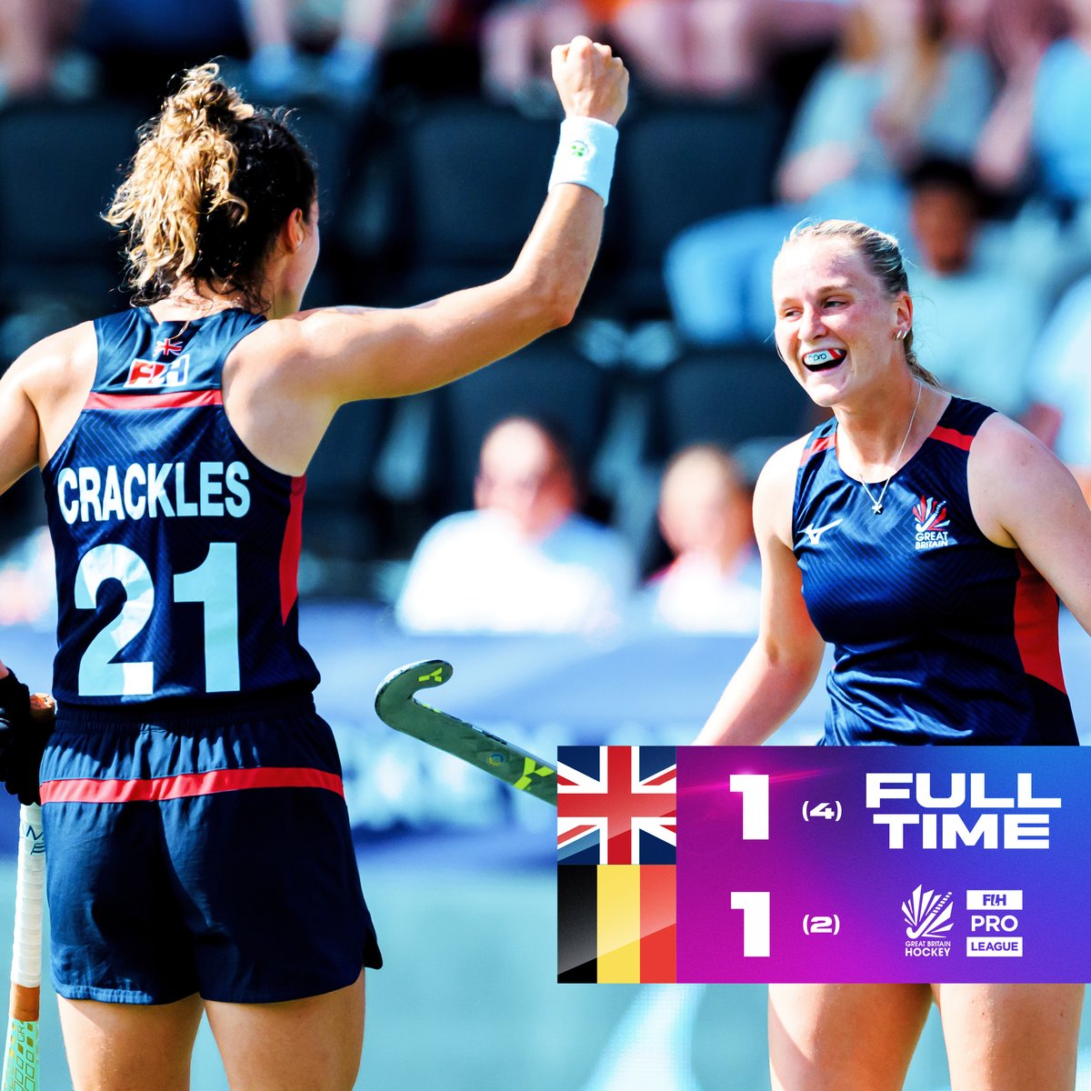 Full-Time GB 1-1 Belgium

Brilliant match from our women getting the extra point in the shoot-out!

That concludes the women's Pro League campaign, finishing this year in 7th place!