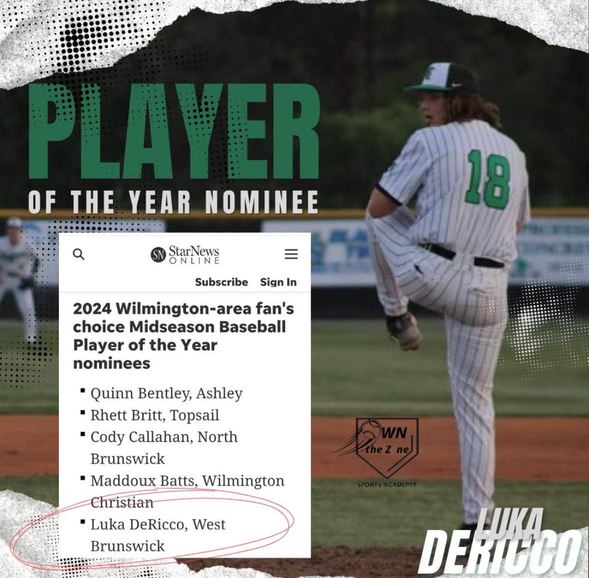I had a successful 2024 high school baseball season this year making MEC 3A-4A All Conference 2nd Team, Wilmington Star News 2nd Team, and Coastal Preps All Conference 2nd Team. My junior year all season hitting stats were ; 28 hits, 3xbhs, and I had a.378BA through 74AB’s ⚾️💚