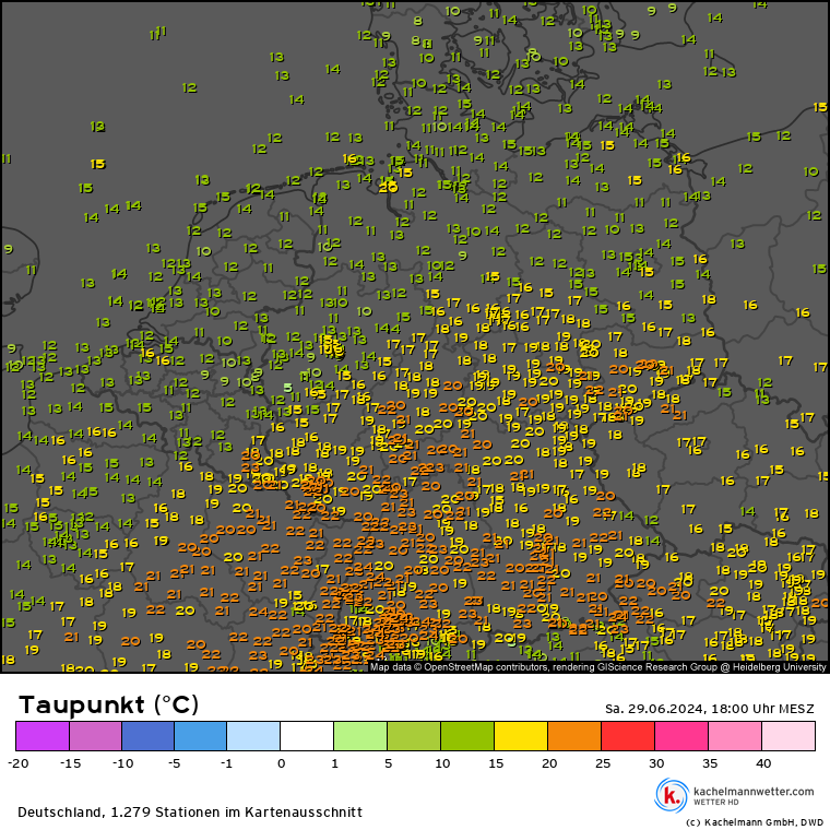 Die hohen Werte der CAPE heute im Südwesten folgen aus extrem hohen Bodentaupunkten bis zu 24,6°C. Zu diesem Parameter existieren keine langen Messreihen, seit den 00er Jahren gab es aber keine so hohen Taupunkte mehr. 
mtwetter.de/tagestabelle/m…

<a href="/Kachelmannwettr/">Kachelmannwetter</a>