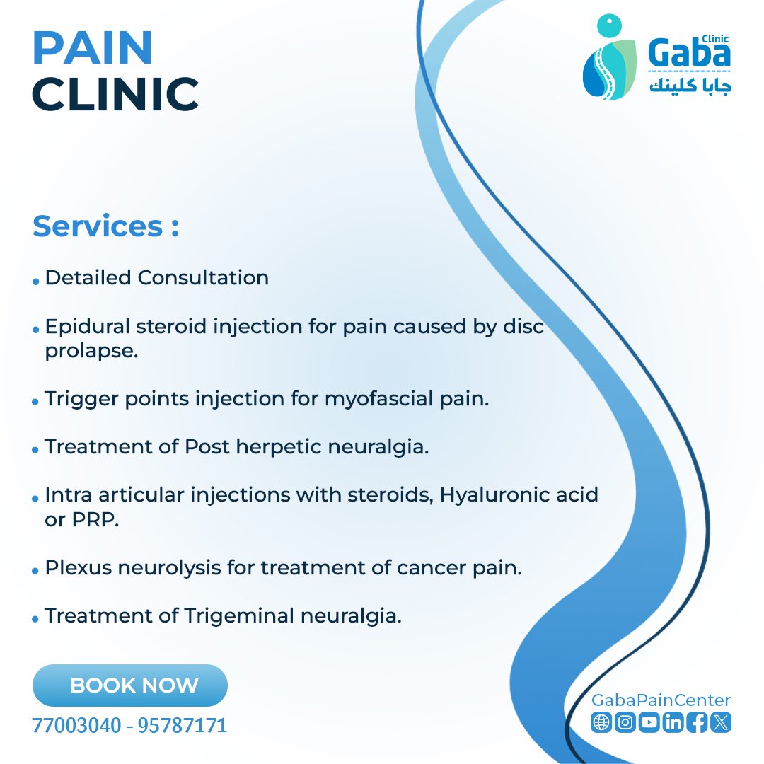 ..
لا تتردد واحجز استشارتك الان مع خبراء الالم
••
لحجز موعد او للاستفسار يرجى التواصل عبر:
📞الاتصال: 77003040 او 📲الواتساب: 96787171
الموقع الألكتروني : Gabapaincenter.com
••
#gaba_pain_center #pain #oman #doctor #gaba #clinic #center #جابا #الم #عمان #صحة