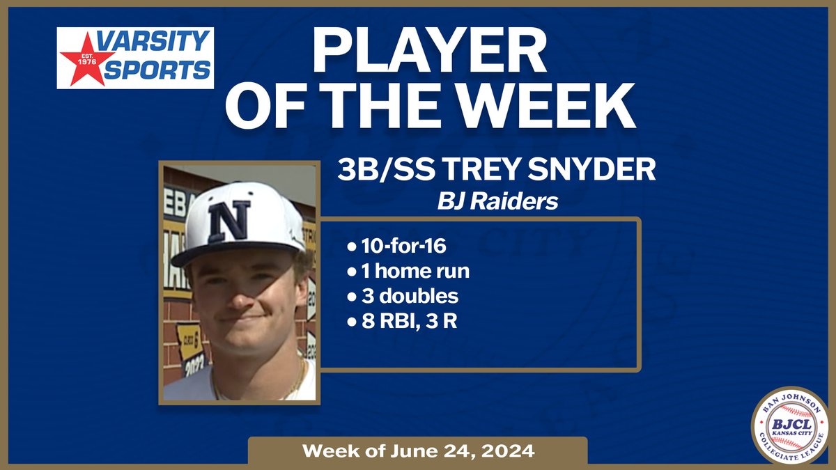 BanJohnsonBSB (@banjohnsonbsb) on Twitter photo Congratulations to Varsity Sports Player of the Week, BJ Raiders Trey Snyder (<a href="/LNEagleBaseball/">LNHS_Baseball</a> / Tennessee commit)! #BJCL Congratulations to Varsity Sports Player of the Week, BJ Raiders Trey Snyder (<a href="/LNEagleBaseball/">LNHS_Baseball</a> / Tennessee commit)! #BJCL