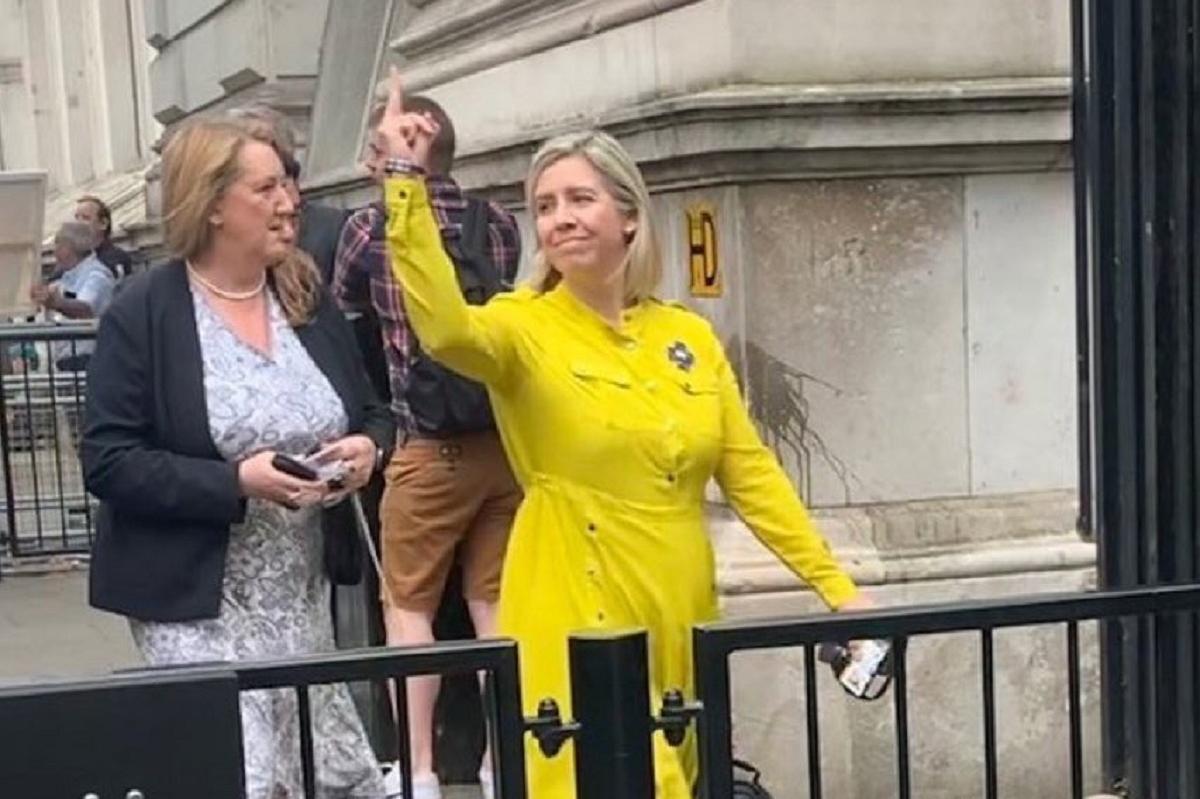 <a href="/andreajenkyns/">Dame Andrea Jenkyns DBE 🇬🇧</a> Awful of course, but a) don't take children canvassing, b) don't stick your finger up at the people protesting against you, c) realise that you and your party have done catastrophic damage and harm to all our children and d) give up - you're history as of Thursday.

Byeeee!