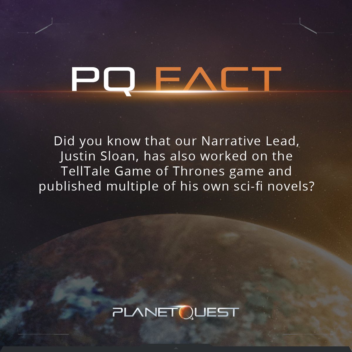 JoinPlanetQuest's tweet image. Today’s #PQFact is all about storytelling! 📖

Did you know that our Narrative Lead @justinmsloan has a lot more than PQ under his belt? 

He’s not only already written a couple of novels, but he’s also worked at Telltale on some pretty major IP! 👀