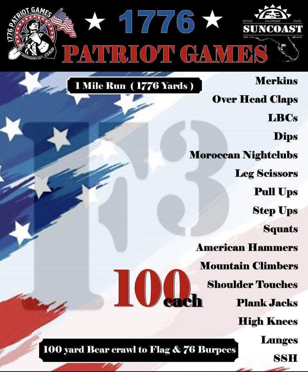 The Suncoast original, 7th annual 1776 Patriot Games are upon us. July 4th at 7 at the Adventure Park in Lakewood Ranch. <a href="/F3Nation/">F3</a>