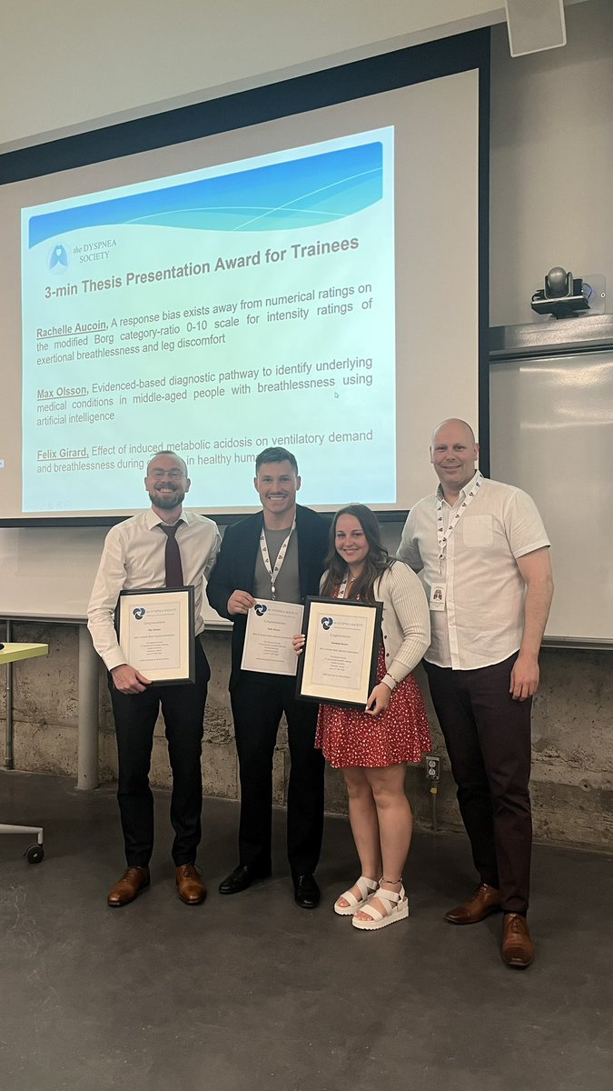 The Dyspnea Society (@dyspneasociety) on Twitter photo Dyspnea Society meeting is wrapped up for another year. There were many great presentations, but special thanks to the earlier career researchers. Congratulations to <a href="/RachelleAucoin7/">Rachelle Aucoin</a>, <a href="/FlixGirard17/">Félix Girard</a> & Max Olsson who won best 3-min thesis style presentation #Dyspnea2024 Dyspnea Society meeting is wrapped up for another year. There were many great presentations, but special thanks to the earlier career researchers. Congratulations to <a href="/RachelleAucoin7/">Rachelle Aucoin</a>, <a href="/FlixGirard17/">Félix Girard</a> & Max Olsson who won best 3-min thesis style presentation #Dyspnea2024