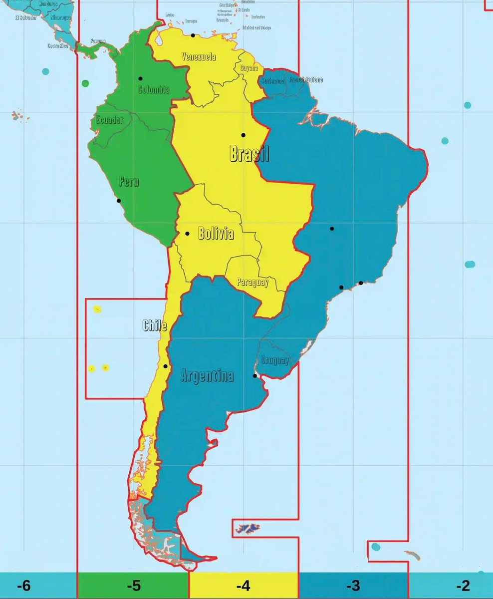 InformaCosmos's tweet photo. Mapa con las zonas horarias de Sudamérica https://t.co/YJKcVwwzyt