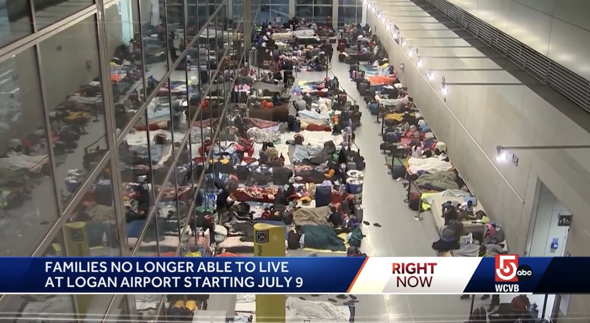 Jennifer_Eagan's tweet photo. Dozens of families slept inside Terminal E at @BostonLogan overnight. 
699 families are on the waitlist for emergency shelter in Massachusetts. 
The families are moved along at 7a each morning and taken to one of the state’s welcome centers where they spend the day. #WCVB https://t.co/XlB5LQj7c4