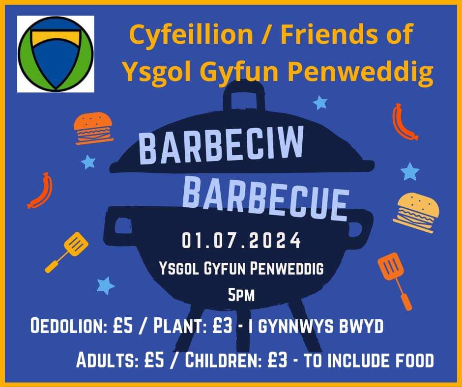 Cofiwch am Farbeciw blynyddol <a href="/YsgolPenweddig/">Ysgol Penweddig</a> 👇

Nos Lun, 1af Gorffennaf 

Croeso cynnes i bawb 👍