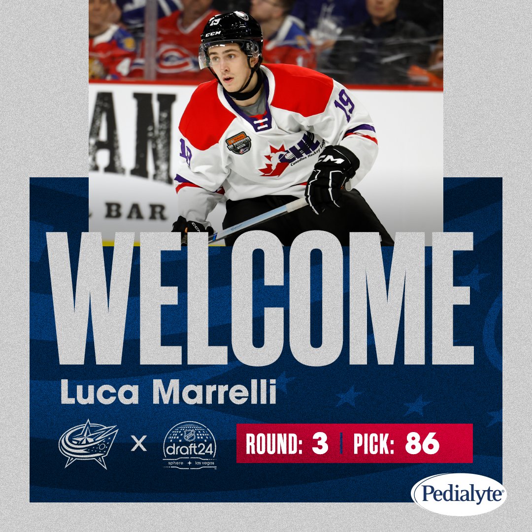 Columbus Blue Jackets (@bluejacketsnhl) on Twitter photo Added another Luca!
With our 3rd round pick, we've selected dman Luca Marrelli from Oshawa of the OHL 💥
<a href="/pedialyte/">Pedialyte US</a> | #CBJ Added another Luca!
With our 3rd round pick, we've selected dman Luca Marrelli from Oshawa of the OHL 💥
<a href="/pedialyte/">Pedialyte US</a> | #CBJ