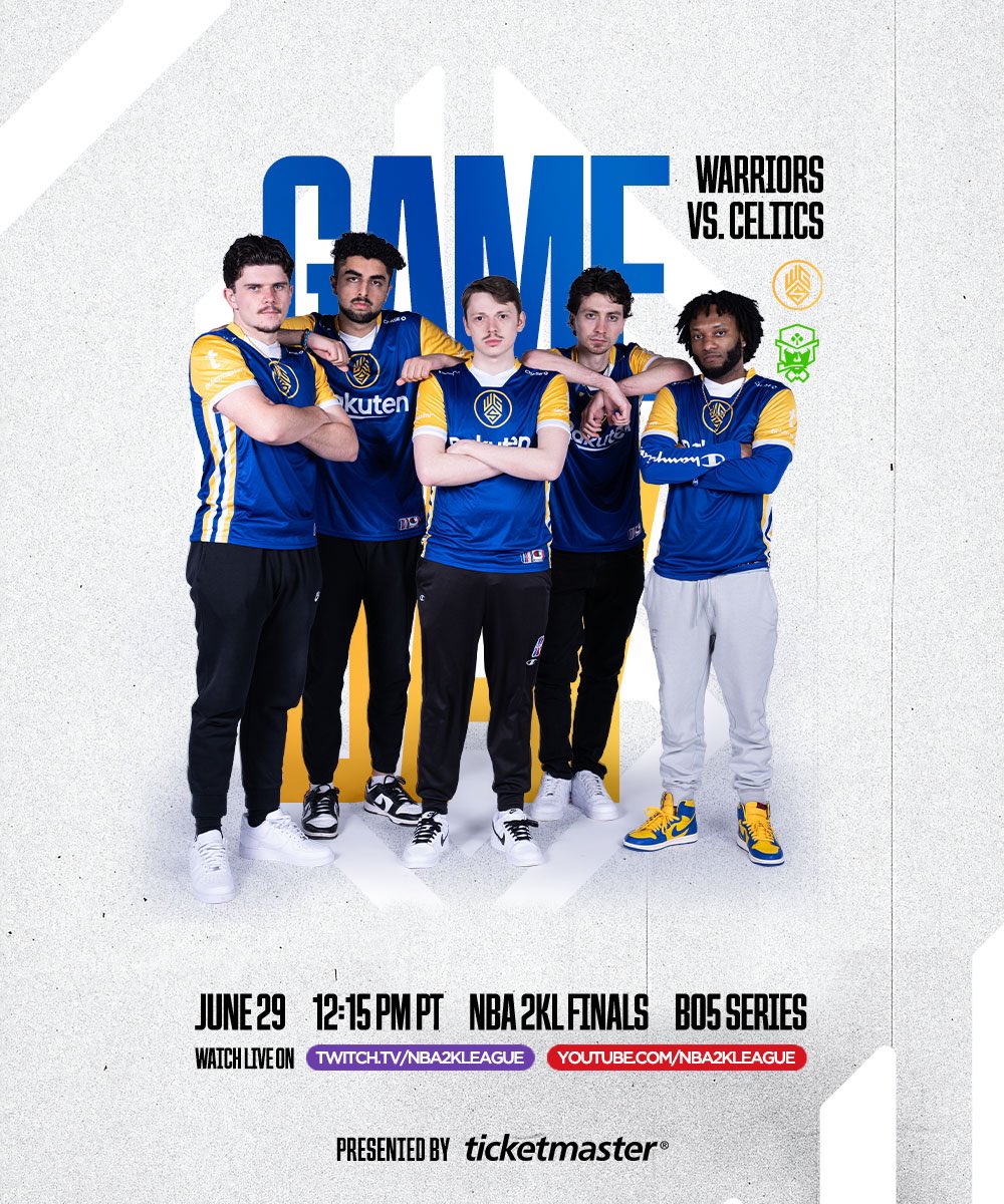 WarriorsGaming's tweet photo. One more series to make history. 

🆚 @CLTXGaming (best of five) 
⏰ 12:15 PM PT / 3:15 PM ET
📍 @DistrictEDC Main Stage
📺 @NBA2KLeague Twitch &amp; YouTube

Presented by @Ticketmaster https://t.co/CpGfuffLkI