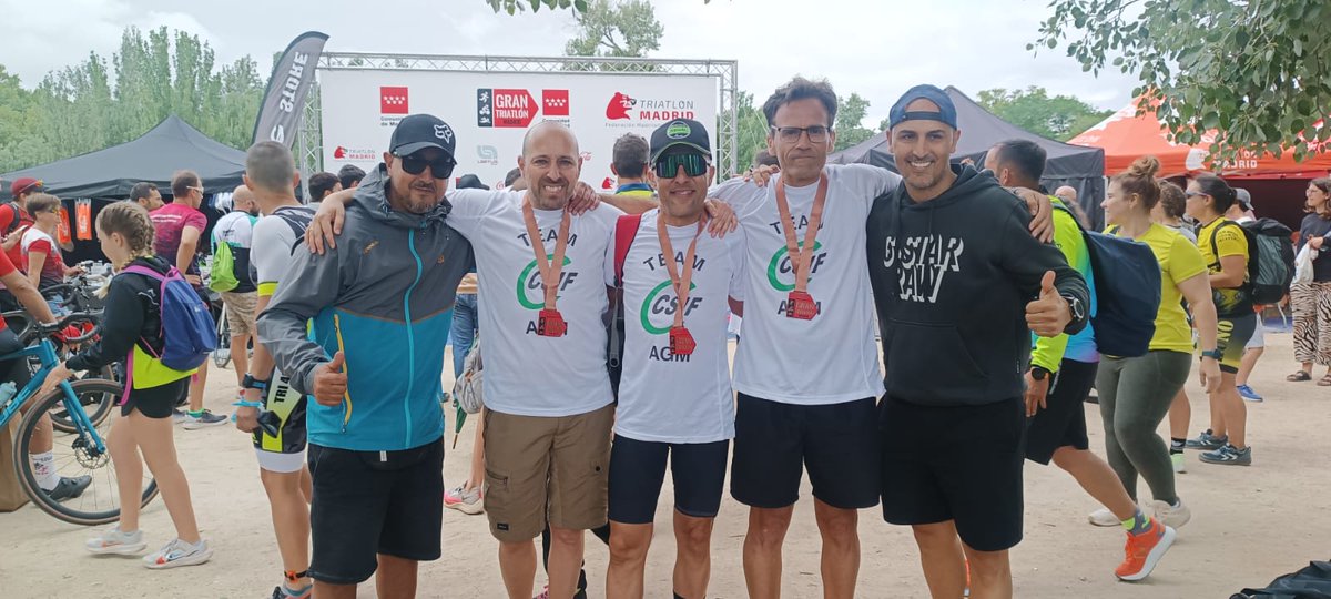 CSIFMADAyto's tweet photo. Dar la enhorabuena al TEAM CSIF AGM por su meritorio🥉 puesto en el día de hoy, en el Gran Triatlón de Madrid 🏊‍♂️🚴‍♂️🏃. Enhorabuena chicos!!!! https://t.co/IdEAO3auAj