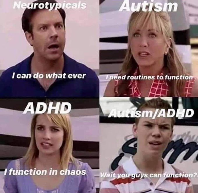 Autism1o1's tweet photo. Being autistic and ADHD is challenging. Every day you feel your brain pulling you in different directions, from routines to chaos.
What are the biggest challenges for you?
#AskingAutistics #AskADHD #AuDHD
image: u/GorillaS0up https://t.co/02shMeh5MG