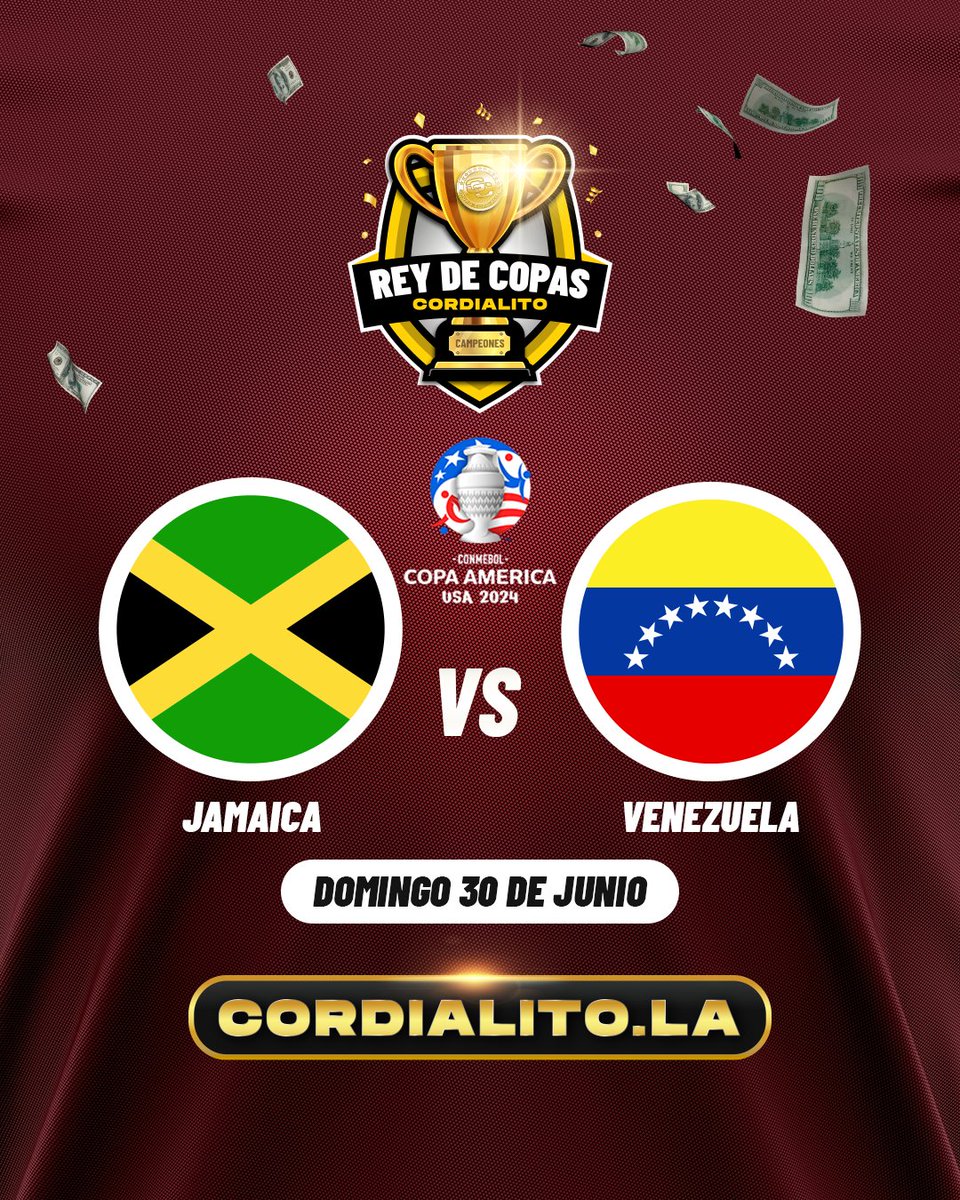 🏆 Pronostica por $150 a Repartir con Cordialito.la 🥇

1️⃣ Comenta cuál será el resultado exacto del partido Jamaica 🇯🇲 vs Venezuela 🇻🇪, este Domingo 30 de Junio en la Copa América 2024 🏆.

2️⃣ RT a este post.

3️⃣ Únete a la Comunidad de Cordialito.la 🥇 en X.