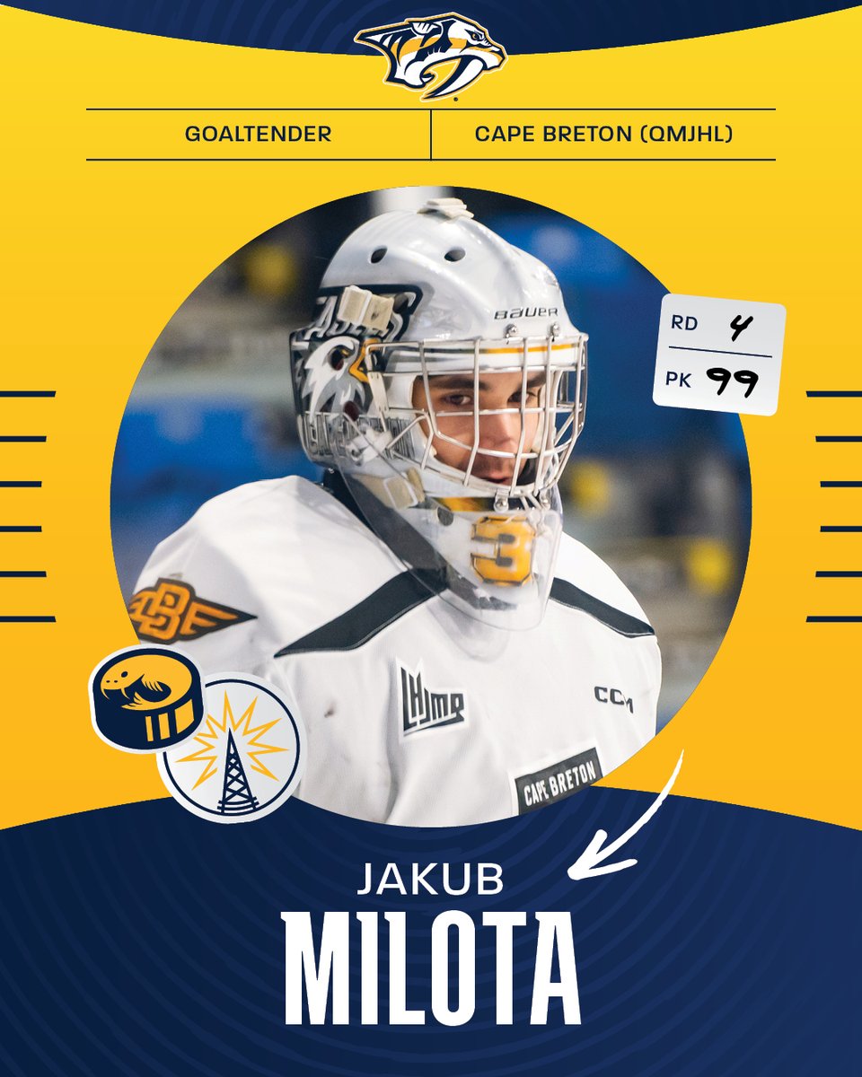 Welcome to Smashville, Jakub!

With the 99th overall pick in the 2024 NHL Draft, the Nashville Predators are proud to select Jakub Milota!