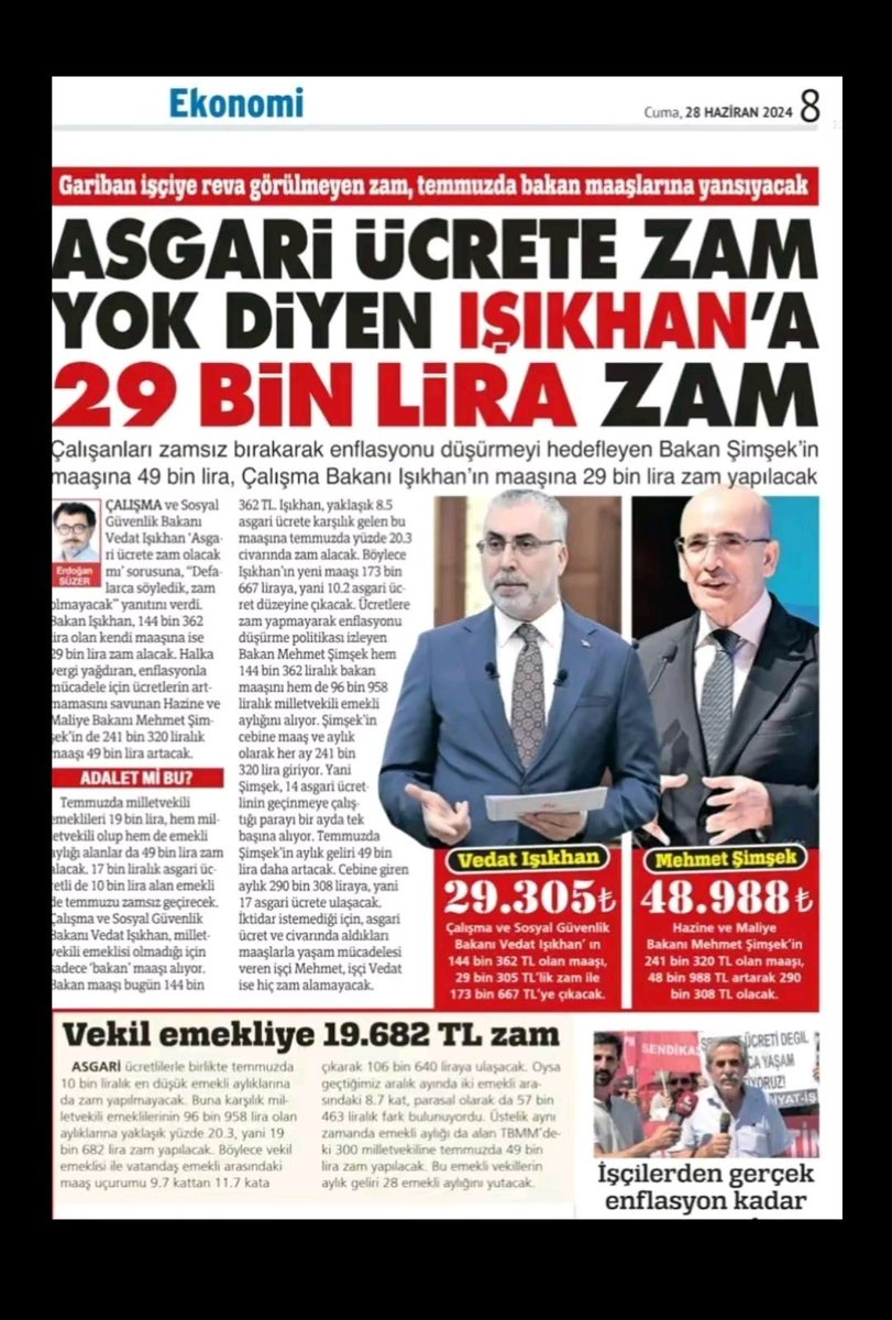 <a href="/isikhanvedat/">Prof. Dr. Vedat Işıkhan</a> Asgari ücretliye zam yapınca enflasyon artıyor da sizlere gelince bu enflasyon yerinde mi sayıyor ? 
ALLAH sormazmı size bunu ? 
Hakkim haram olsun 
Bizleri 17002 tl ye mahkum edenlerden sorsun hesabını