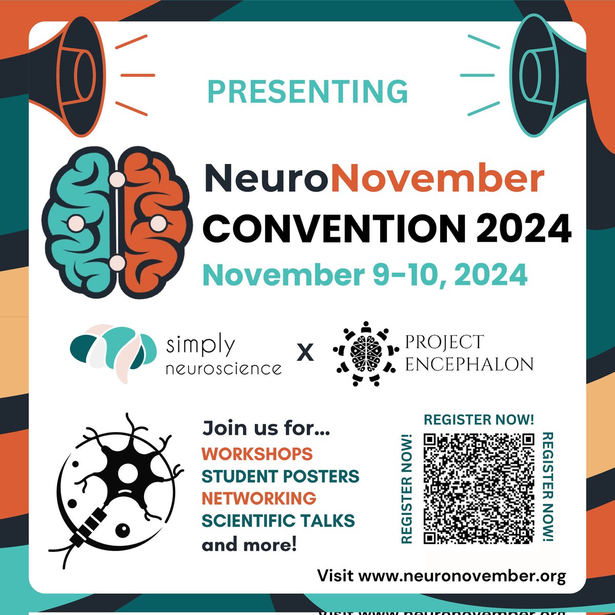 The wait is finally over! 
🧠 Welcome to our NeuroNovember Convention 2024! 🧠
Join us for a neuro-tastic selection of workshops, posters, and scientific talks!

📝 Scan the QR code to register or visit - neuronovember.org

#NeuroNovember #Conference #Neuroscience