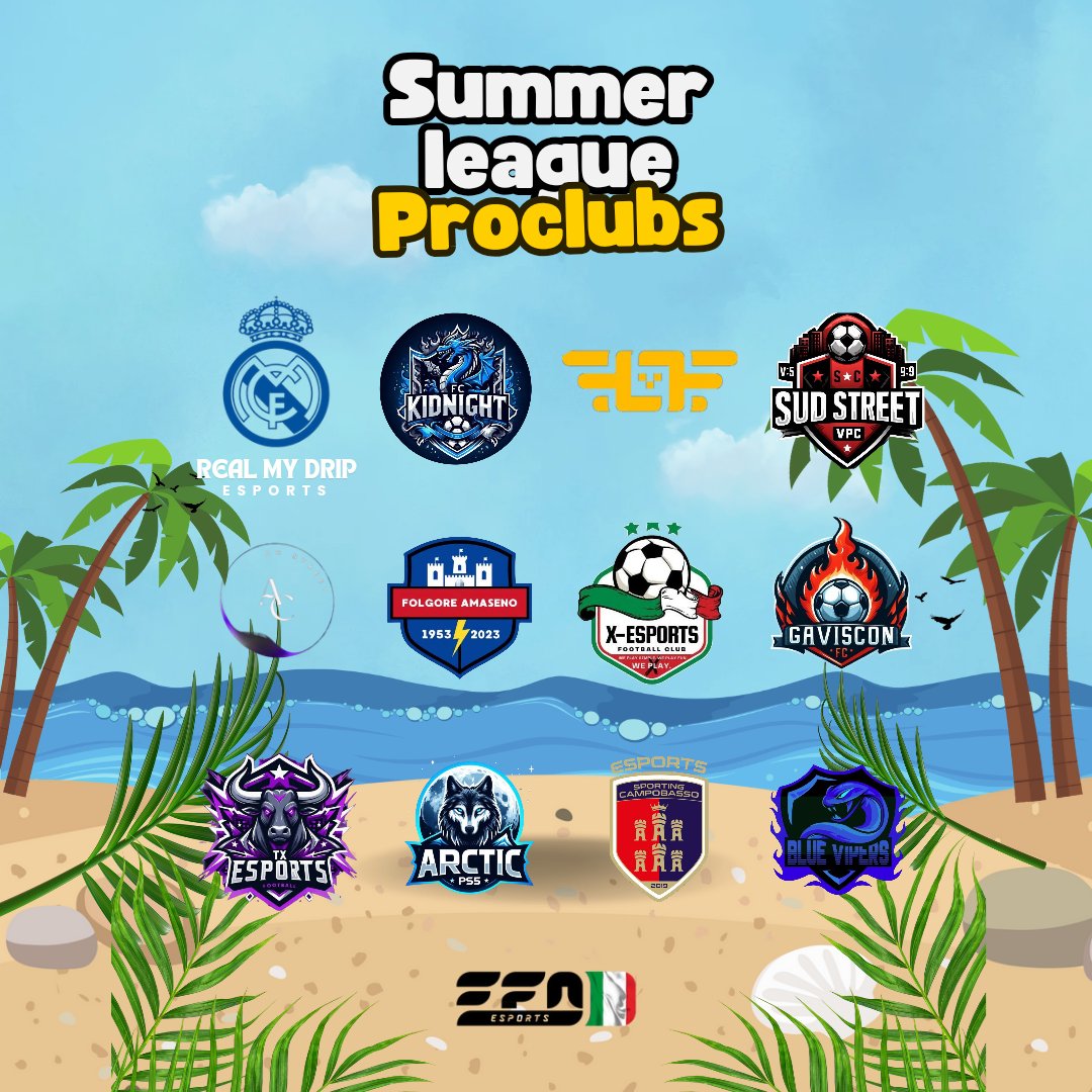VI PRESENTIAMO I TEAM ESPORTS che parteciperanno alla SUMMER LEAGUE 🏆🇮🇹. Un buon Campionato estivo a tutti i Team.
Secondo voi chi vincerà?  Scrivete nei commenti la vostra vincitrice.

#efaeuropa #summercup #summerleague #efaitalia #efaesports #proclubs #fc24 #eaesports #ea