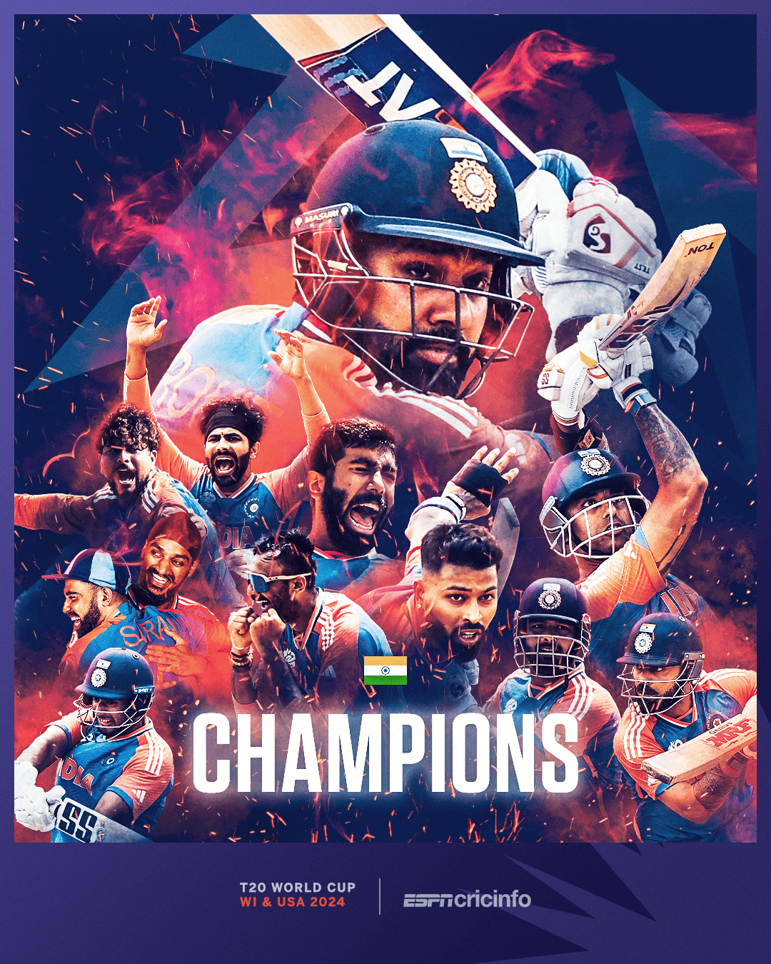 ESPNcricinfo auf X THE WAIT IS OVER INDIA T20 WORLD CUP CHAMPIONS FOR THE SECOND TIME https t E20ZPi5rqw X