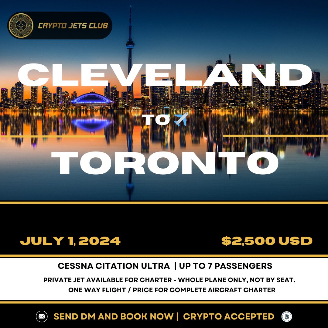 ✈️🚨 𝐄𝐦𝐩𝐭𝐲 𝐋𝐞𝐠 𝐀𝐥𝐞𝐫𝐭𝐬 🚨✈️
Discounted one-way trips for entire aircraft. Up to 7-8 seats are now live! Soon exclusive to CJC holders post-mint. ✈️💺
Payment: Fiat or Crypto.
Check out the latest deals in our Discord! #PrivateJet #TravelDeals #Charter #CJC 

Discord: