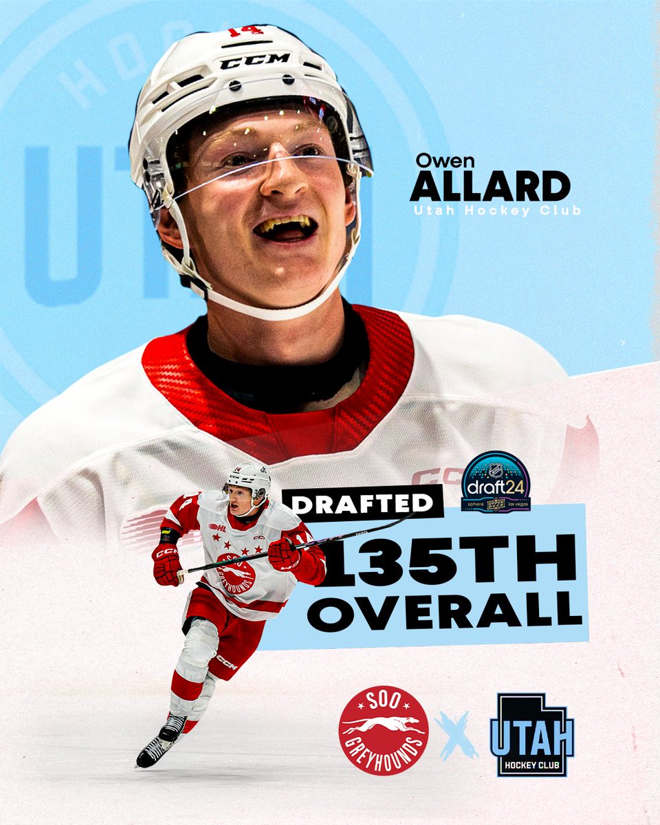 OWEN ALLARD DRAFTED TO THE UTAH HOCKEY CLUB!
📰chl.ca/ohl-greyhounds…
#UtahHC | #NHLDraft