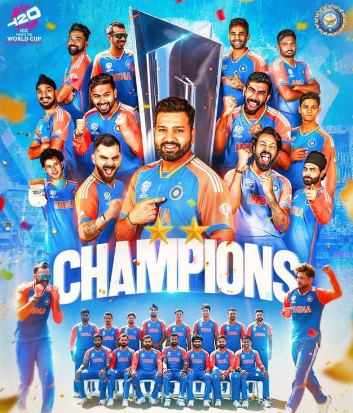 Santasa16's tweet photo. CHAMPIONS �� have done it finally after 10 years 

 congratulations 🎉 #teamindia
#INDvSA‌‌ 
#T20 #T20WorldCup #T20WorldCupFinal https://t.co/GwfA7ls8g5