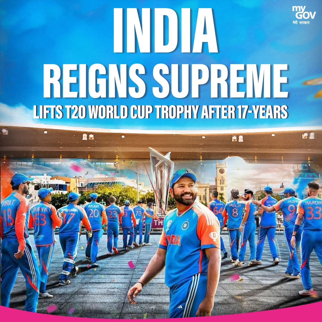 The wait is over! 

India lifts the T20 World Cup Trophy after 17 years of determination and hard work.🏆 

Congratulations, Team India! 🇮🇳🏏 

#T20WorldCup #TeamIndia #ChakDeIndia