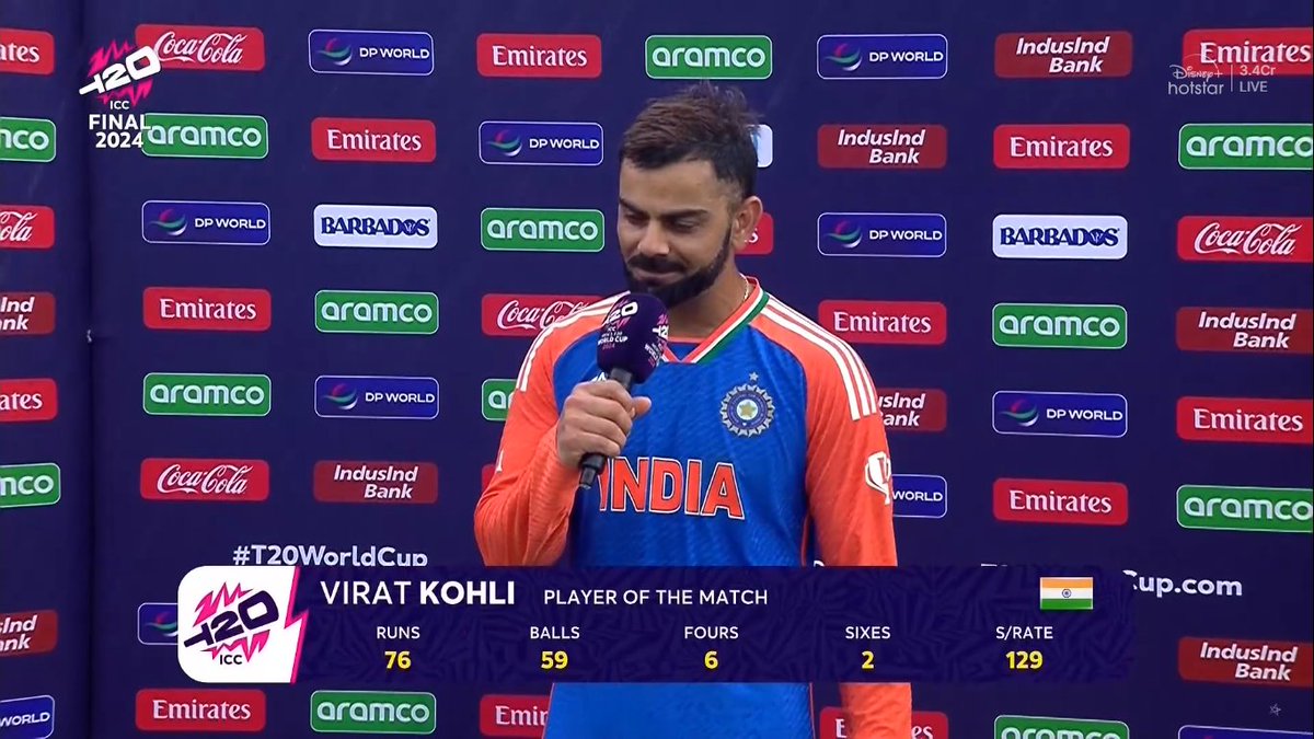 mufaddal_vohra's tweet photo. Virat Kohli said, "it was Rohit Sharma's 9th T20 World Cup, it was 6th for me. Rohit truly deserved this win". https://t.co/xVl5WdGV7r