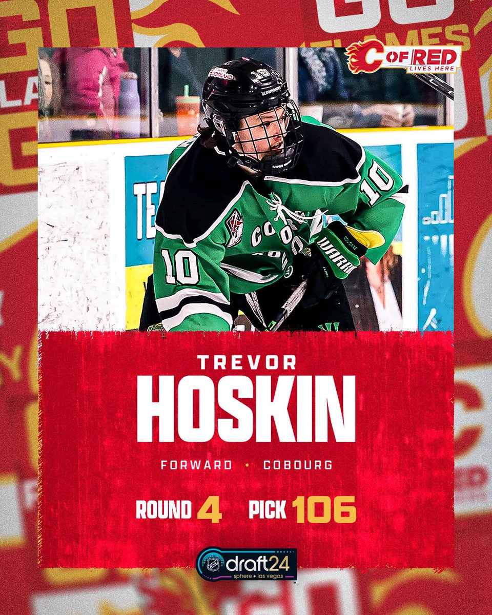 Congratulations to <a href="/OJHLOfficial/">OJHL</a> <a href="/CougarsHockey/">Cobourg Cougars</a> FWD Trevor Hoskin who has been selected 106th overall by the <a href="/NHLFlames/">Calgary Flames</a> in the 2024 <a href="/NHL/">NHL</a> Draft.

Hoskin was named the CJHL MVP &amp; Forward of the Year in 2023-24, scoring 42 goals and 58 assists. He is committed to <a href="/NiagaraMHKY/">Niagara University Men's Hockey</a> ⬇️
