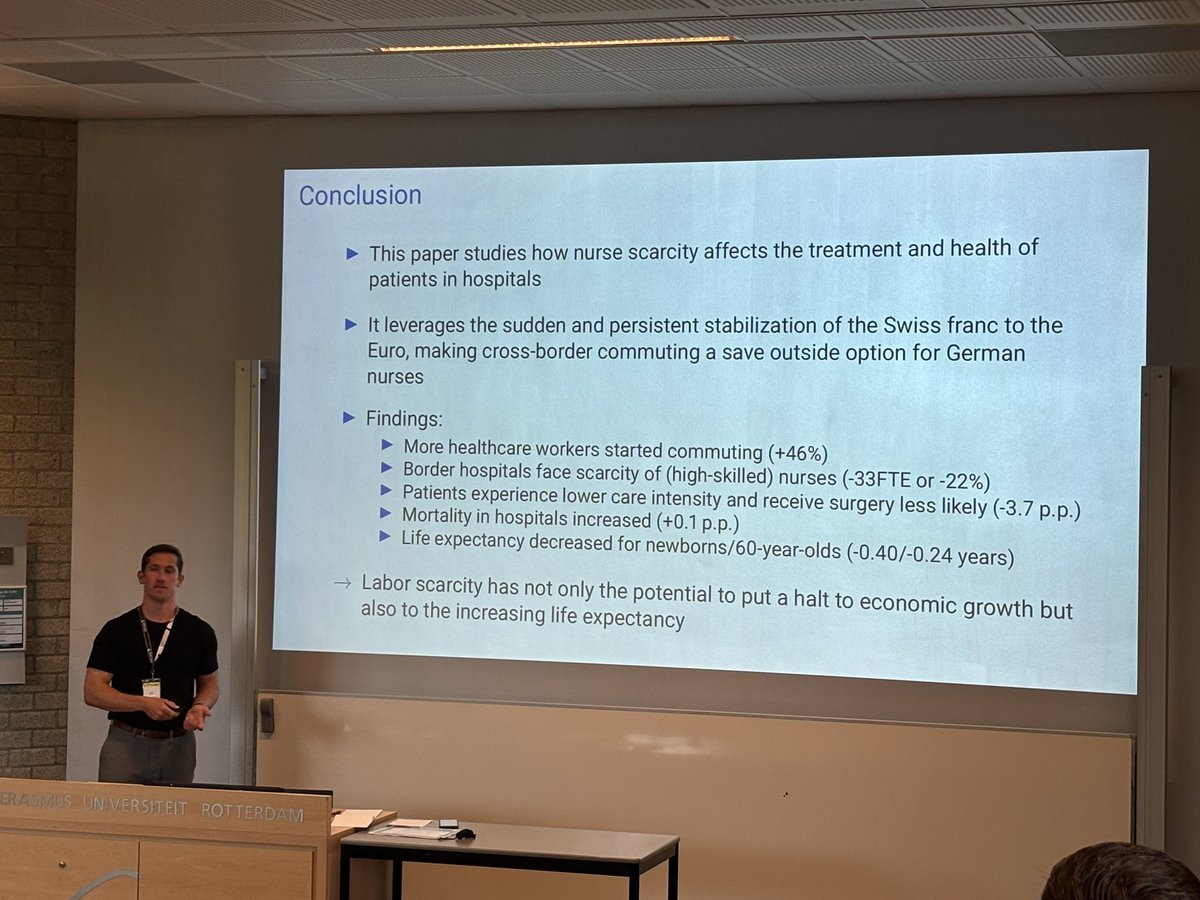 Leveraging Swiss Franc Stabilization to generate a large positive shock to skilled nurses’ wages in Switzerland, <a href="/SchlenkerOli/">Oliver Schlenker</a> finds German nurses left German hospitals and crossed border to work. Mortality for elderly/vulnerable German patients rose. Did CH gain? Stay tuned.