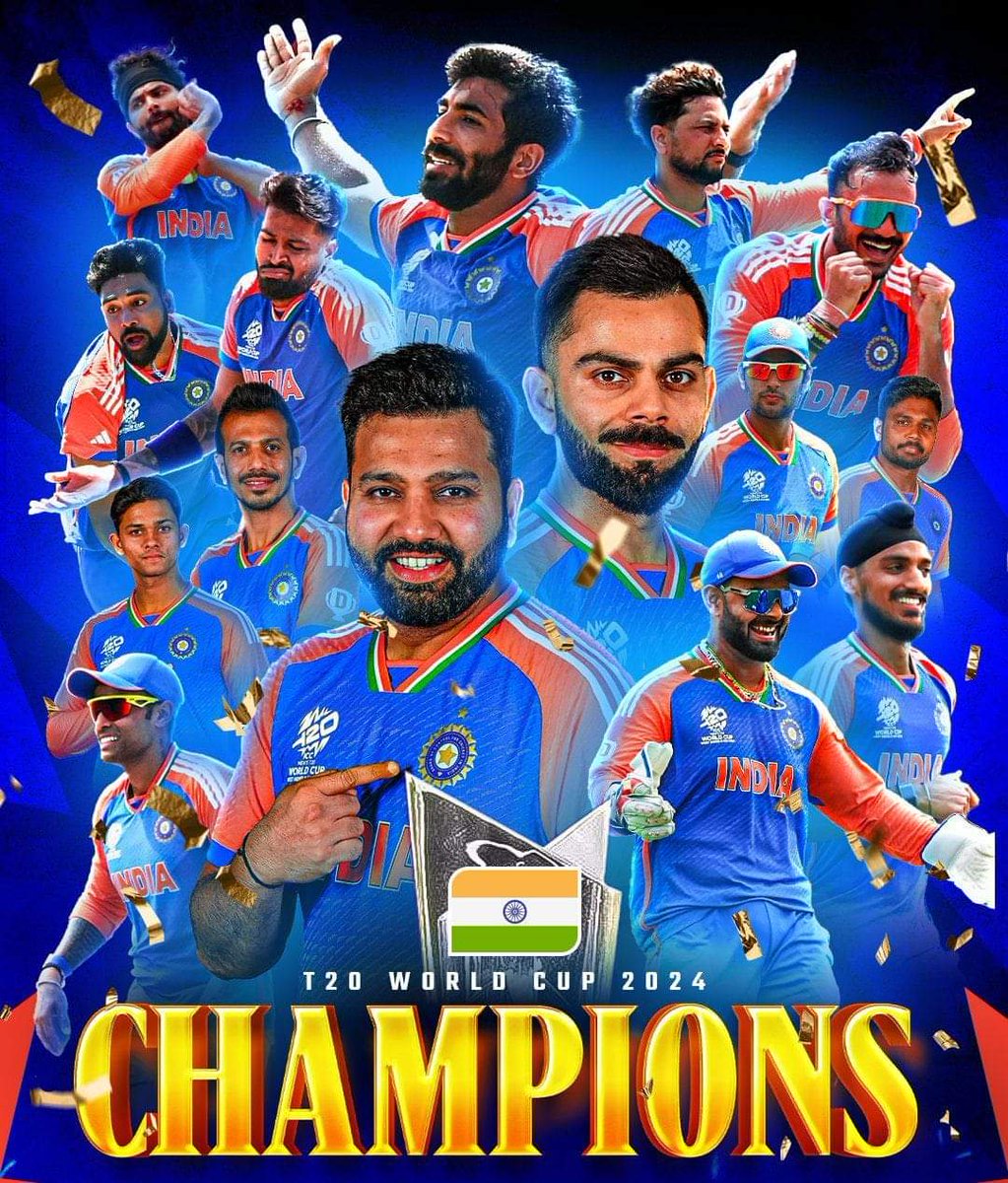 Congratulate Team India on lifting #T20WorldCup2024 after defeating South Africa in a nail-biting final match. The Indian team has made the entire nation proud with their outstanding  performance. 
<a href="/BCCI/">BCCI</a>
