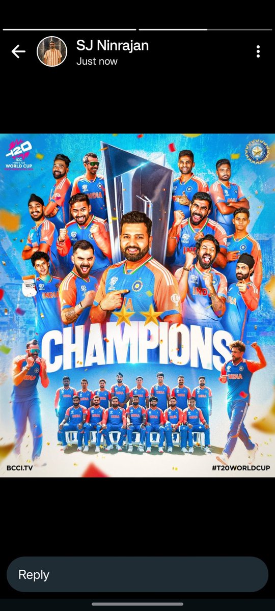 WE ARE THE CHAMPIONS OF 2024 T20I WORLD CUP!🇮🇳🏆🤩

#T20WorldCup2024 #T20IWorldCup #teamindia #ViratKohli #RohitSharma #Cricket