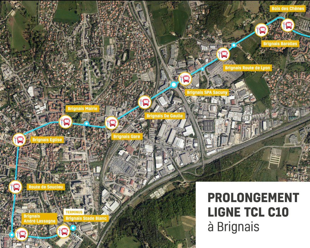 florian_bonet's tweet photo. Dès le lundi 26 août, la ligne C10 du réseau @TCL_SYTRAL va rejoindre la commune de #Brignais. Une petite révolution. Hâte de voir l'impact de cette desserte efficace à la tarification #TCL sur la fréquentation du #tramtrain, qui n'a toujours pas d'intégration tarifaire... #CCVG https://t.co/IyxtqYpdDA