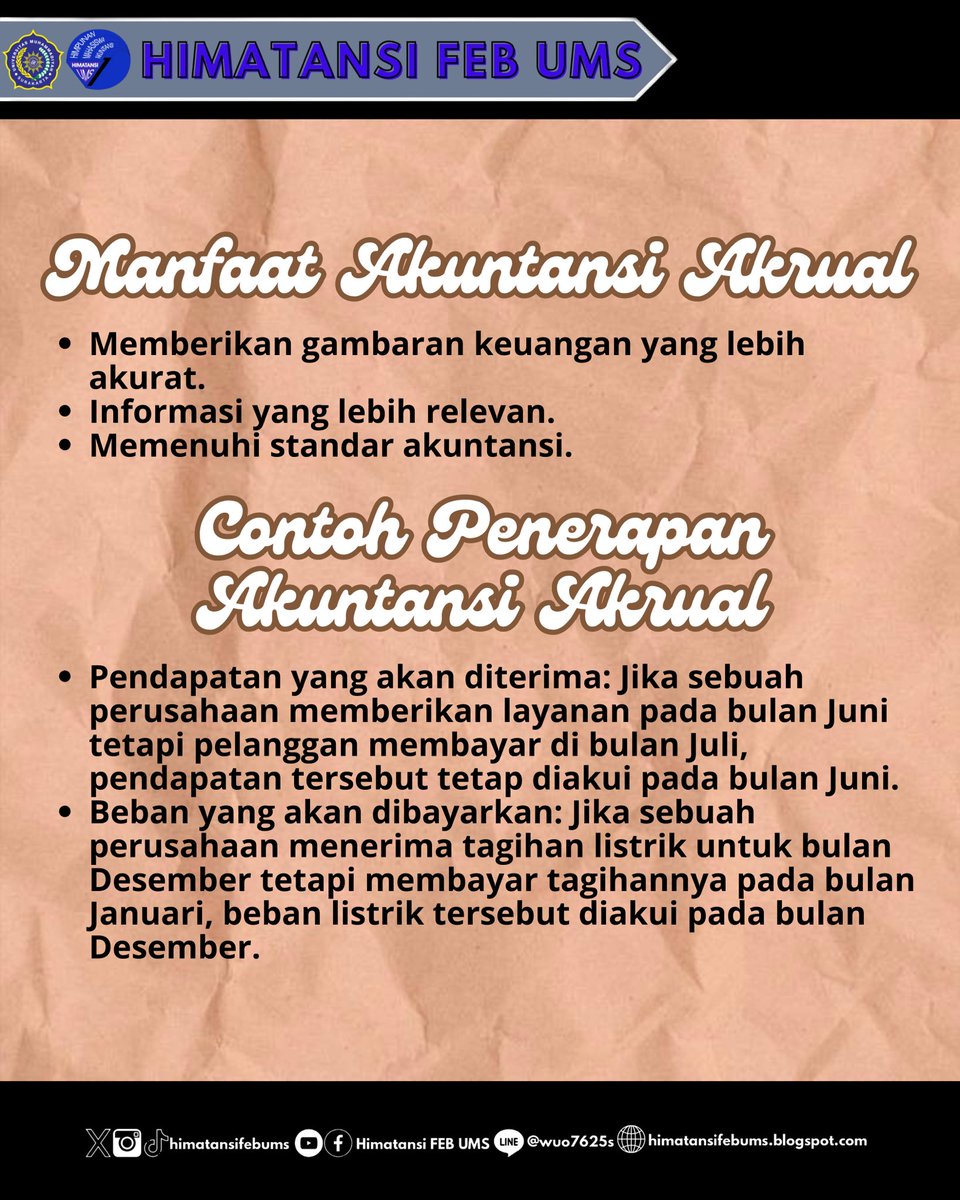 himatansiFEBUMS's tweet image. [JAKUN]
Jelajah Akuntansi #chapter30

Halo Sobat, HIMATANSI FEB UMS!

Jakun kembali hadir untuk menyapa kalian nih.

Jakun kali ini membahas mengenai akuntansi akrual, prinsip akuntansi aktual, manfaat akuntansi akrual, contoh penerapan akuntansi akrual dan regulasi nih.