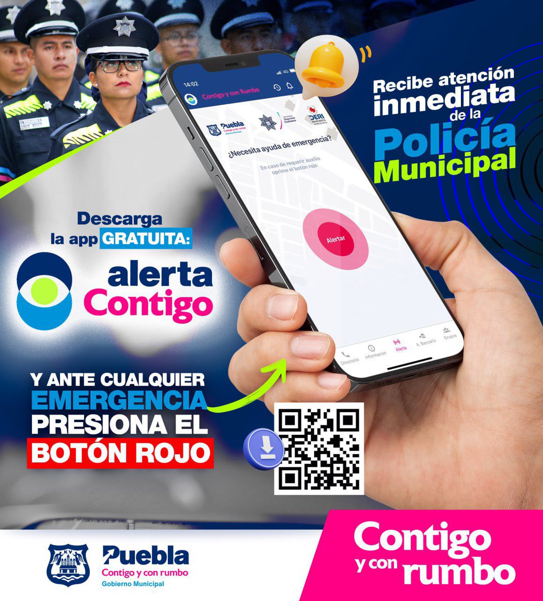 PueblaAyto's tweet photo. Descarga la app #AlertaContigo en tu celular y presiona el botón rojo ante cualquier emergencia.
📲 iOS: https://t.co/HOR1EpEjnh
📲Android: https://t.co/Pq6gdmeqZA
Puebla tiene rumbo y resultados.
#ContigoYConRumbo https://t.co/8peNihL6LO