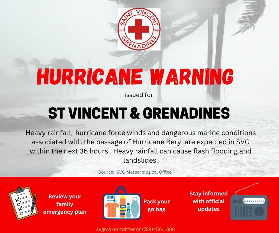 #svgredcross #HurricaneBeryl #stvincentandthegrenadines  #hurricanewarning