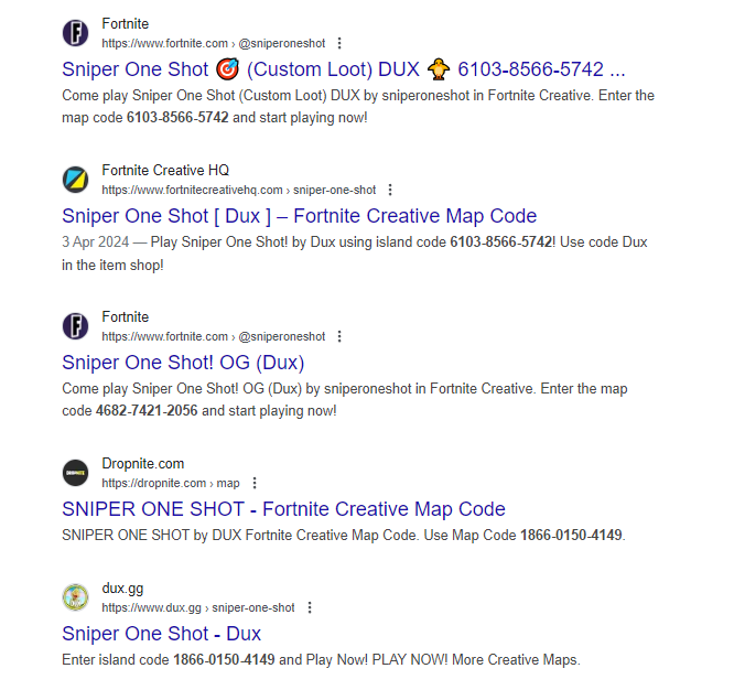 SniperOneShotFN's tweet photo. @rygerfn Sniper One Shot was created by Dux in Chapter 1 Season 7. 

For the past 5+ years we have been building the brand to make it a recognizable and unique map name. 

It hurts to see that work wasted if somebody copies our title 1:1, so if players search our map name, theirs show up. https://t.co/0oi4vEfcLw