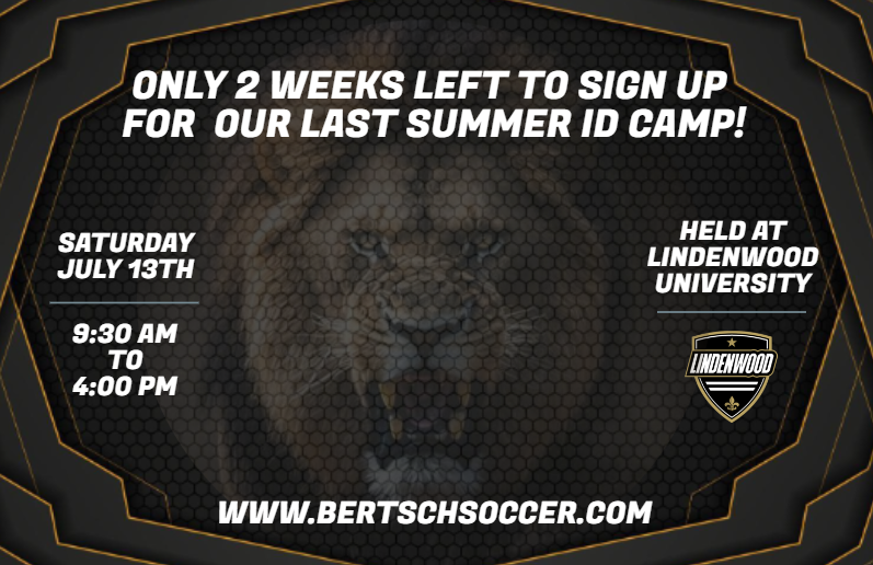 Only 2 weeks remain until our final Summer ID Camp. Will be another excellent opportunity to work with Future Lions! <a href="/LU_Lions/">Lindenwood Athletics</a> #Lindenwood #STL #Soccer For more information or how to sign up, please visit BertschSoccer.com