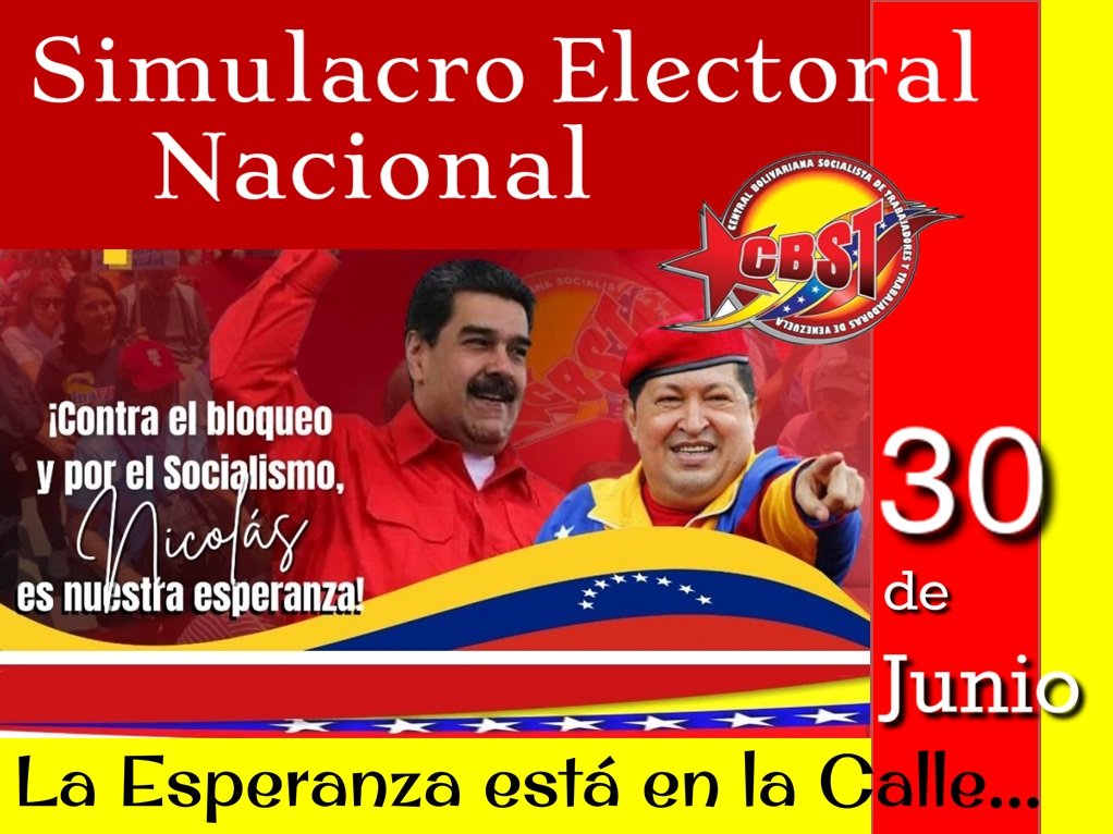 cbolivariana's tweet photo. #29Jun /2024. Trabajadores y trabajadoras, vamos tod@s a participar en el Simulacro Electoral de este domingo #30Jun. Rumbo a la gran victoria del próximo #28jul. La clase obrera tiene su gallo pinto y se llama @nicolasmaduro.

#SimulacroElectoral #LoMasFinoEsNico https://t.co/lDbGDOh5Jn