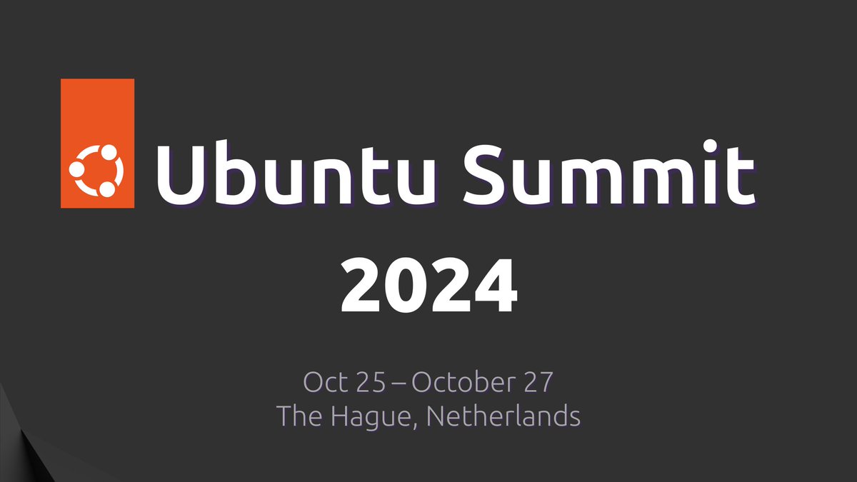 ubuntu's tweet photo. We are excited to announce that Ubuntu Summit 2024 will be held this year in The Hague, the Netherlands on October 25 – 27th!

If you would like to attend #UbuntuSummit2024 as a speaker, the submission deadline is July 20th: https://t.co/HLcJj9twrW https://t.co/WkbGuKzDDS