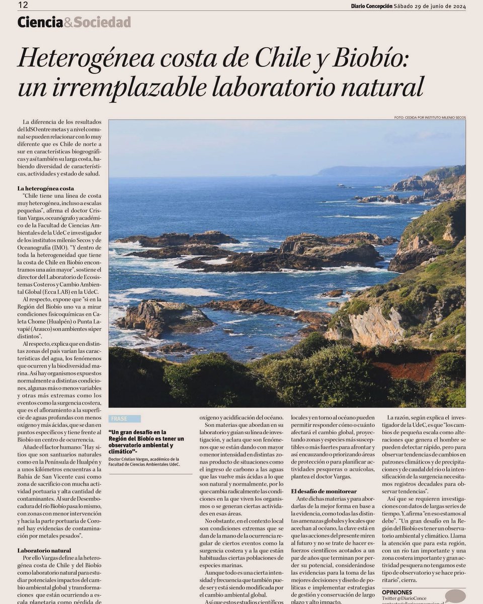 drcavargas's tweet photo. Buena nota la que escribió Natalia Quiero este sábado 29 de junio en el Diario Concepción (Pagina 12) titulada  "Heterogénea costa de Chile y Biobío: un irremplazable laboratorio natural", 🌊 sección Ciencia &amp; Sociedad: https://t.co/GgldJZINWV https://t.co/QpmTmqRu9V