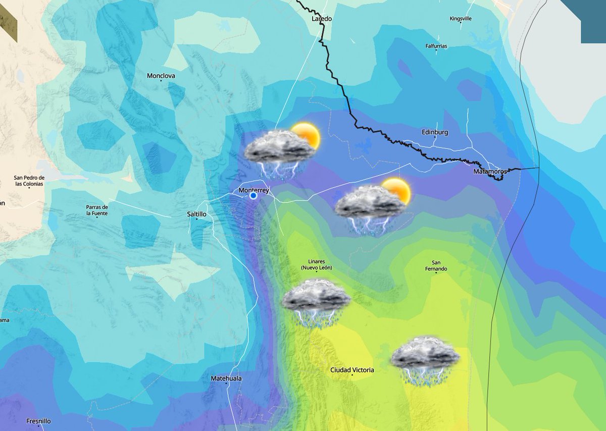 nelvaldez's tweet photo. Mañana Domingo esperamos lluvias/tormentas en buena parte de la región incluyendo la zona metropolitana de #Monterrey derivado de inestabilidad asociada a una perturbación que se internará en el Oriente del país mañana y el Lunes. Cabe la probabilidad que sea una depresión previo a ingresar a tierra.