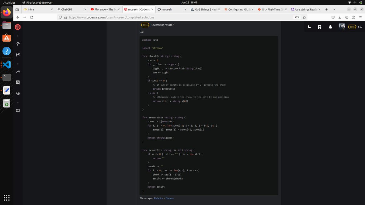 mosesotienoo's tweet image. Day 41 of #100DaysOfCode 
Solves a few #Codewars problems such as 
- Highest Rank number in an array 
- Mexican wave 
- Help the bookseller
- Reverse or rotate 
These helped me understand more concepts on #StringManipulation and using #slices (arrays) in #Golang