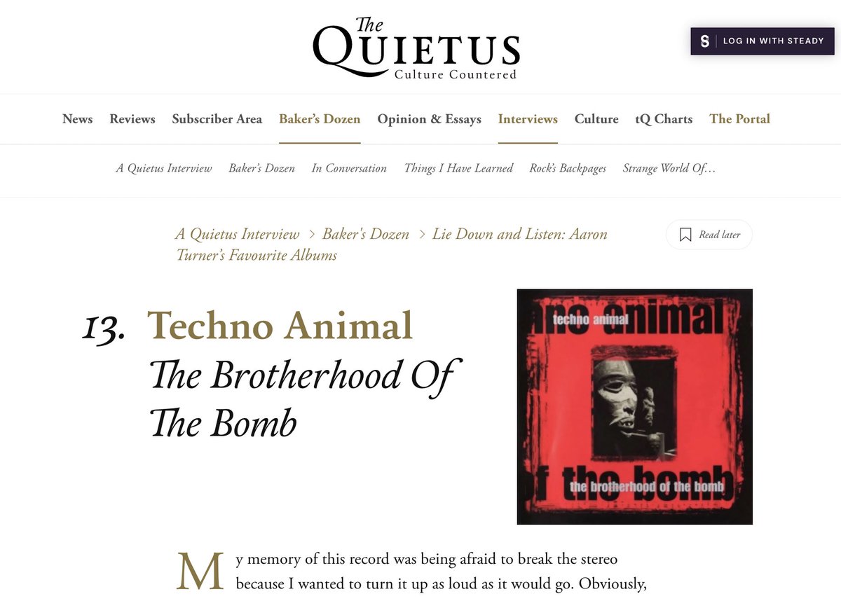 The Bug(official) (@thebugzoo) on Twitter photo Major props to Aaron Turner (<a href="/SUMACband/">SUMAC band</a> /Isis) for listing Techno Animal - 'Brotherhood of the Bomb'as one of his favourite albums for @thequietus
❤️🔥❤️
thequietus.com/interviews/bak… Major props to Aaron Turner (<a href="/SUMACband/">SUMAC band</a> /Isis) for listing Techno Animal - 'Brotherhood of the Bomb'as one of his favourite albums for @thequietus
❤️🔥❤️
thequietus.com/interviews/bak…