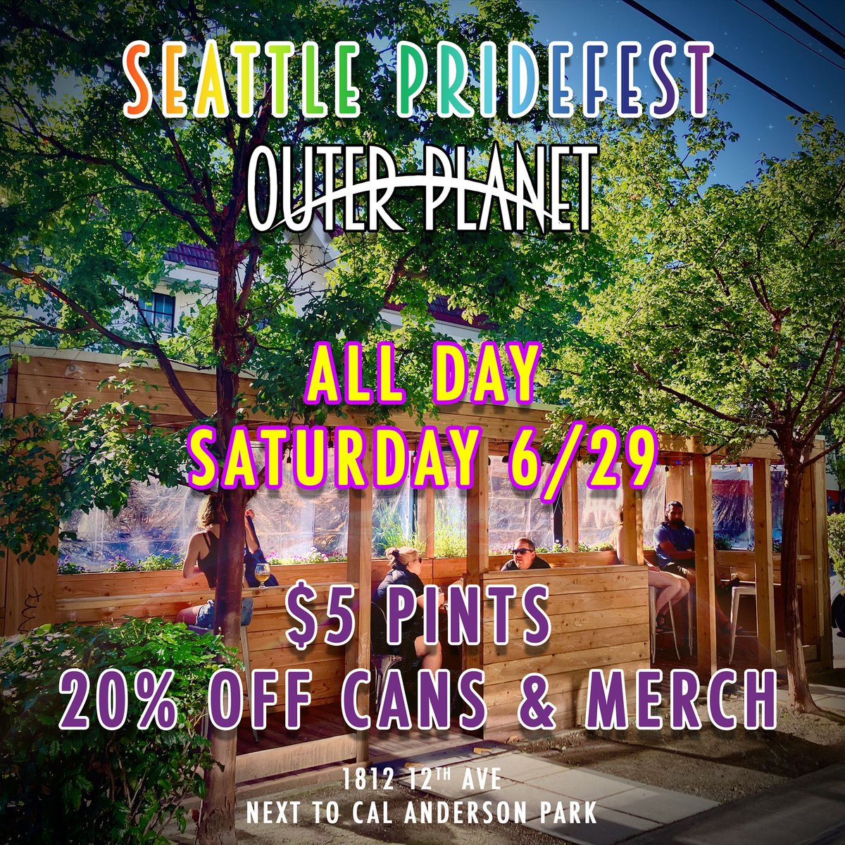 Stop by our taproom today during the Capitol Hill PrideFest for $5 pints and 20% off cans 🍺 🏳️‍🌈 🎉