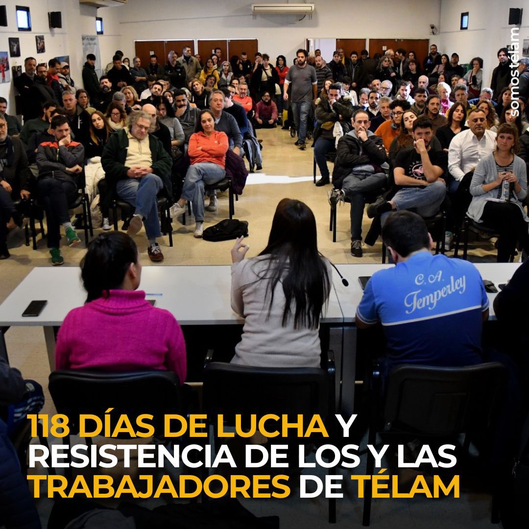somostelam's tweet photo. Asamblea de lxs trabajadorxs de Télam: Seguimos defendiendo la agencia y los medios públicos

Ante las novedades que dejó trascender el vocero presidencial Adorni, sobre el cambio de sociedad de Télam, y en el día 118 de acampes ininterrumpidos, sostenemos nuestra lucha. https://t.co/CAwWzNGloa